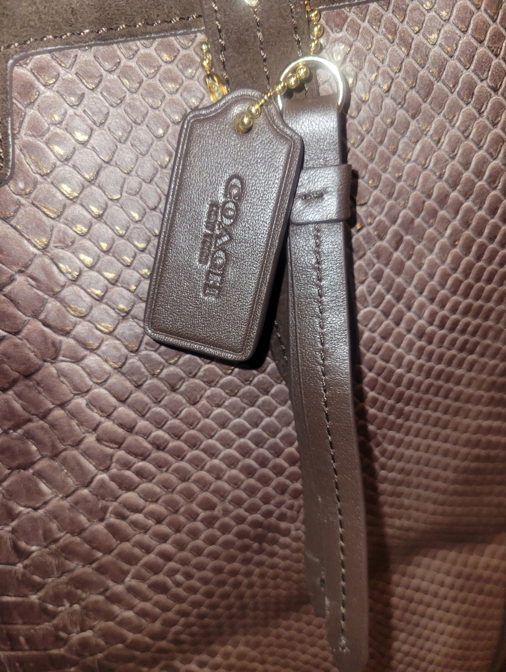 Coach Jose Suede and Leather Reptile Embossed Tote in Dark Brown 2014 - Picture 11 of 11